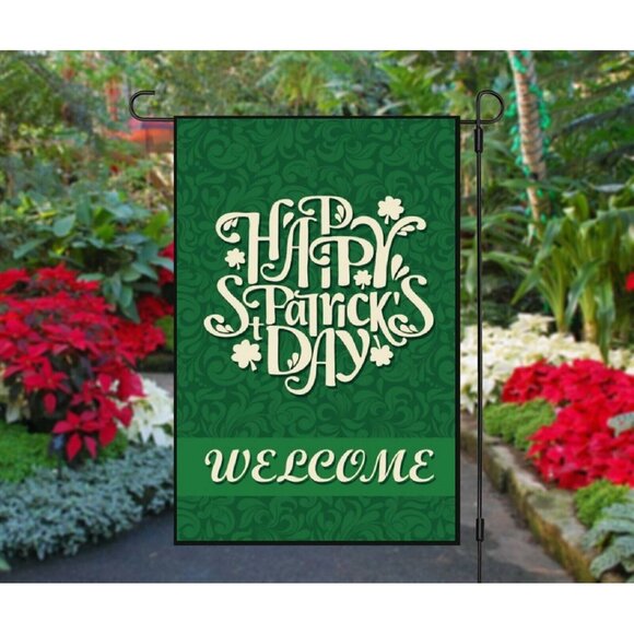 Saint Patricks Garden Flag St Patrick's Day Decor Green White Welcome 12 x 18 - Picture 3 of 9